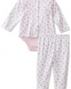 ABSORBA Baby-Girls Newborn 3 Piece Cherry Print Cardigan, Bodysuit and Pant Set, White/Pink, 0/3