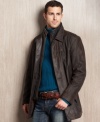 Freshen up your everyday look with this modern, midlength leather coat from Marc New York.