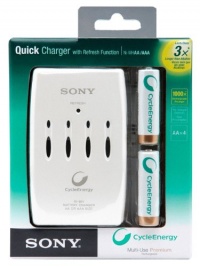 Sony BCG34HRE4KN Cycle Energy Quick with Refresh Charger and 4 Pre-Charged 2000 mAh AA Batteries