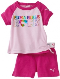 Puma - Kids Baby-girls Infant Reglan Tee And Jersey Short Set, Pink, 12 Months