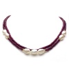 9-10mm Cultured Freshwater Pearl 2 Row 3-4mm Red Ruby Necklace 18 Length with 6 pcs 3mm 14k Yellow Gold Beads