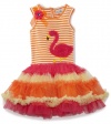 Rare Editions Girls 2-6X Flower And Applique Details Tutu Dress, Orange/Fuchsia/Yellow, 5