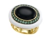 Carlo Viani® 14K Yellow Gold Plated Silver Onyx Ring with Tsavorite and White Agate Size 8