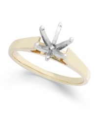 Start off your one-of-a-kind engagement ring by selecting your favorite ring setting. This stunning solitaire ring setting features a 14k gold band and a 14k white gold, cathedral, 6-prong design. Band width: 3 mm. Available in whole sizes 6-9.