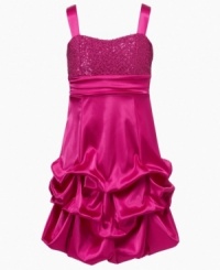 Dance the night away. Sequins and a pickup skirt on this Ruby Rox dress will get her in the mood to move on the floor.