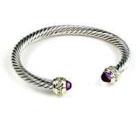 14k Gold and White Gold Rhodium Bonded Twisted Cable Cuff Bangle with CZ Accents in Tutone