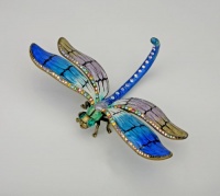 Dragonfly Decoration Figurine Swarovski Crystals 24K Gold Blue Green Enameled TRINKET, FIGURINE