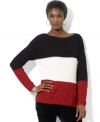 Lauren Ralph Lauren's cozy color-blocked sweater is rendered in a sumptuously soft cotton blend with a graceful boat neckline.