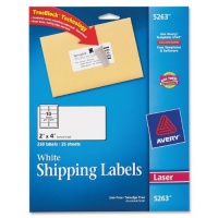 Avery® White Shipping Labels for Laser Printers with  TrueBlock(TM) Technology, 2 inches x 4 inches, Pack of 250 (5263)