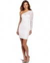 BCBGMAXAZRIA Women's Arlena One Shoulder Lace Dress, White, 10