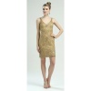 Sue Wong Womens Size 4 Gold Pencil Beaded Sleeveless Cocktail Dress