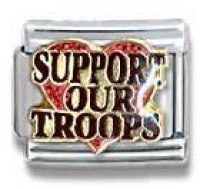 Support Our Troops in Red Heart Italian Charm 18k Gold and Glitter Enamel Love Theme by Casa D'Oro