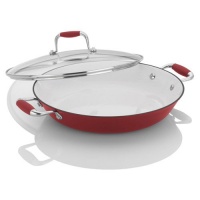 Fagor Michelle B. 12-Inch Cast Iron Lite Chef's Pan with Glass Lid, Red