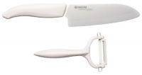 Kyocera Revolution Series 5-1/2-Inch Santoku Knife and Y Peeler Set, White