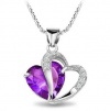 Rhodium Plated 925 Silver Diamond Accent Amethyst Heart Shape Pendant Necklace 18-sn3017