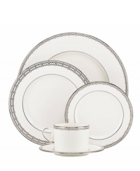 There's no better accessory for the formal table. Perfectly polished in dishwasher-safe bone china, the Lenox Embraceable place settings combine bands of platinum and an ornate chain design for a look of chic sophistication.