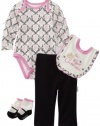 Vitamins Baby Baby-Girls Newborn 4 Piece Creeper Royal Cuteness Pant Set, Black, 9 Months