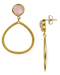 Get looped in. Open frame gold earrings from Coralia Leets look luscious with a faceted rose quartz post.