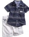 GUESS Kids Boys Printed Shirt & Pull-On Short Set (1, NAVY (18M)