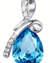 Arco Iris Eternal Love Teardrop Swarovski Elements Crystal Pendant Necklace for Women W 18k White Gold Plated Chain - Blue Topaz