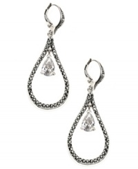 Perfect your party look with a little extra shine. Judith Jack's scintillating style combines pear-cut cubic zirconias (4-6/10 ct. t.w.) with marcasite (1-7/10 ct. t.w.) in a compelling teardrop shape. Set in sterling silver. Approximate drop: 1-7/8 inches.