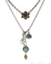 Lucky Brand Double Layered Necklace, Silver & Gold Tone Flower and Four-Leaf-Clover Charms with Turquoise Semi Precious Accents