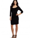 Michael Stars Women's Shine Shirred Long Sleeve Dress, Black, One Size