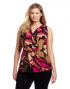 Anne Klein Women's Plus-Size Abstract Camo Sleeveless Blouse, Peony Multi, 0X