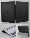 KHOMO ® DUAL CASE Black Polyurethane Smart Cover FRONT + Black Crystal Back Protector for Apple iPad 2 , iPad 3 & iPad 4 (The new iPad HD)