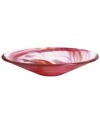 A dramatic accent, this Tempera dish features heavy glass laced with hand-painted swirls of magenta and orange. Designed by Anna Ehrner for Kosta Boda.