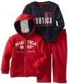 Nautica Sportswear Kids Baby-Boys Infant 3 Piece Full Zip Fleece Bottom And Long Sleeve Knit Sweater Set