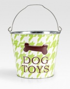 An adorable galvanized bucket is the perfect place for a pup's playthings. It's also a clever gift basket, ready to fill and give to a favorite doglover. Top handle 11H X 11 diameter Made in USA Please note: Each bucket is made to order, so please allow 3-4 weeks for delivery. 