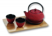 5 Piece Cast Iron Tetsubin Tea Set in Red