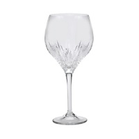 Delicately cut fine crystal stemware adds a graceful note to your formal dining. Shown from left to right: iced beverage, goblet, wine, flute.