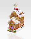 A scrumptious little house shines in handcrafted glittered glass adorned with a whimsical candy-cane pattern.Mouthblown, handpainted glass 5¼ high Made in Poland