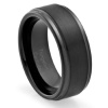 8MM Men's Tungsten Carbide Ring Wedding Band Black Plated, Brushed Top and Grooved Polished Edges (Available in Sizes 8 to 16)