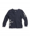 GUESS Kids Boys Slit Neck Shirt with Appliqué, NAVY (7)