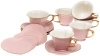 Classic Coffee & Tea Inside Out Heart Cups & Saucers, Set of 6, Pink/Gold, 5 Oz.