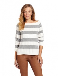 Vince Camuto Women's Ribbed Trim Sequin Stripe Sweater, Lt Smoke Htr, Large