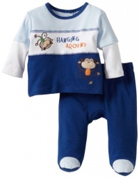 ABSORBA Baby-Boys Newborn Monkey Two Piece Footed Pant Set, Navy, 0-3 Months