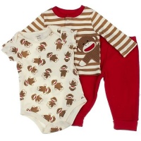 Baby Starters Unisex-Baby Newborn Cute And Comfy 3 Piece Cardigan Set, Red/Tan, Large