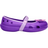 Crocs Keeley Flower Flat Kids Girls Shoes Lifestyle Footwear - Neon Purple/Iris / Size C13