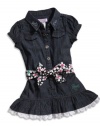 GUESS Kids Girls Baby Girl Denim Dress with Bloomers Set , DARK STONE WASH (18M)