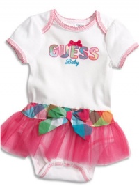 GUESS Kids Girls Short-Sleeve Bodysuit with Mesh Skirt (0, WHITE (6/9M)