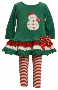 Bonnie Baby-girls Infant Stretch Velvet Top With Snowman Applique and Stripe Legging