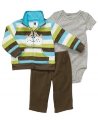 An adorable three-piece set from Carter's features everything all new moms need to dress baby with stylish ease.