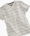 Turn heads. He'll catch their eye in this reverse-print v-neck t-shirt from Epic Threads.