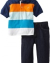 Nautica Sportswear Kids Baby-boys Infant Short Sleeve Striped Polo with Pant, Mandarin, 12 Months