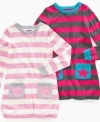 Stars or hearts, she'll love the sweet shapes on the pockets of these snuggly sweater dresses from So Jenni.