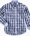 Get him prepped for school in a plaid button-down shirt from Tommy Hilfiger.